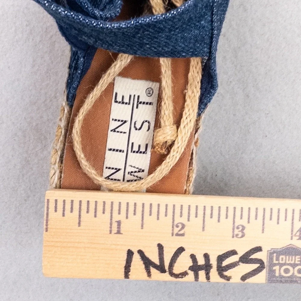 Vintage Nine West Denim Espadrille Platform Wedges Peep Toe Slingback Sandals